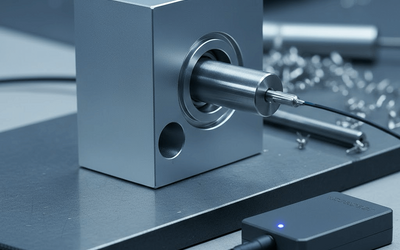 Mechatronischer Sensor in CNC-Bauteil wird funktional geprüft