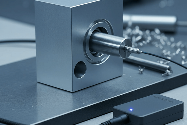 Mechatronischer Sensor in CNC-Bauteil wird funktional geprüft